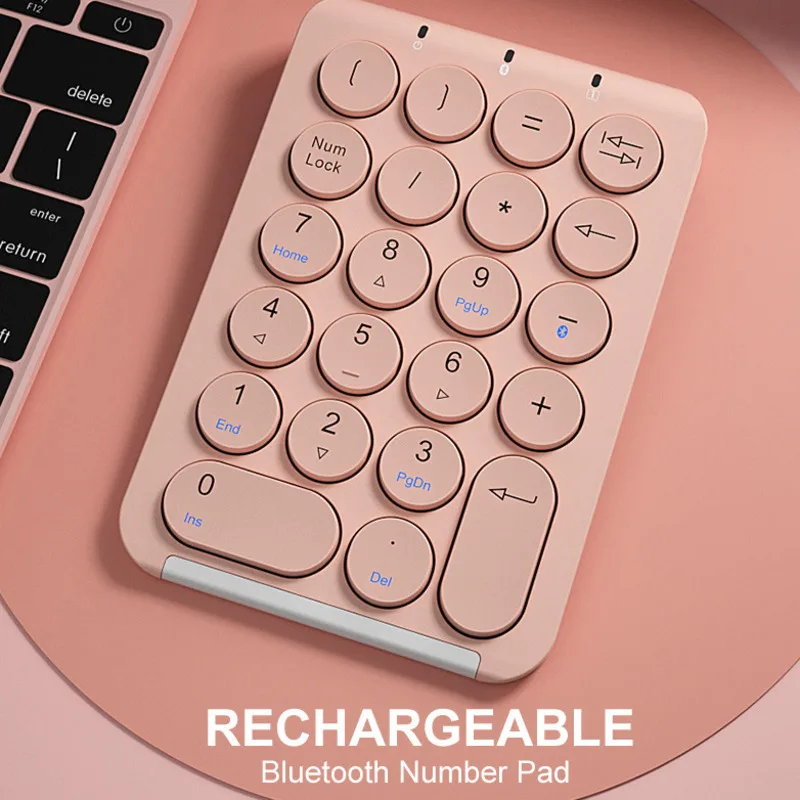 

Bluetooth Numeric Keypad, Rechargeable Wireless Round Keycaps Number Pad, 22-Key Portable & Slim Financial Accounting Numpad