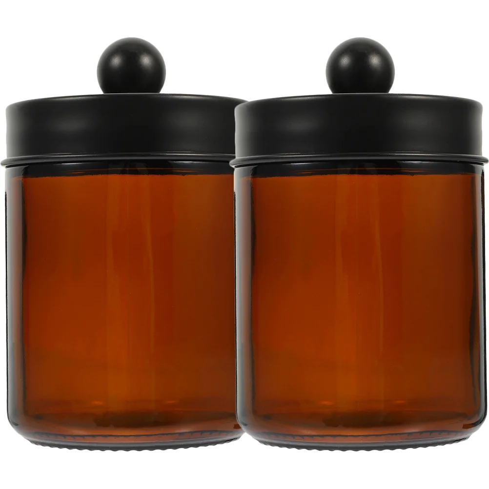 

2Pcs Tea Glass Canister Brown Multi-Functional Storage Container Stable Desktop Holder Bamboo Lid Dry Food Preservation