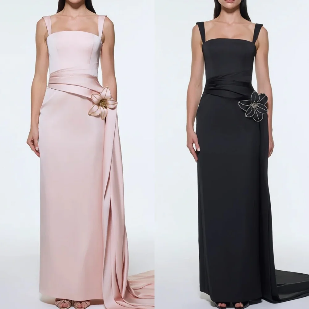 Customized Modern Style Jersey Handmade Flower Rhinestone Pleat Straight Off-the-shoulder Long Dresses Bespoke Occasion Dresses