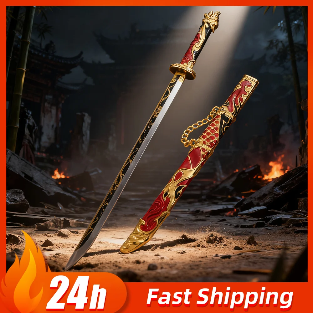 30cm Naraka: Bladepoint Gadżety z Gry Spring's Edge Tang Broadsword Metalowy z Pochwą Model Broń Zabawka Miecz Prezent dla Chłopców