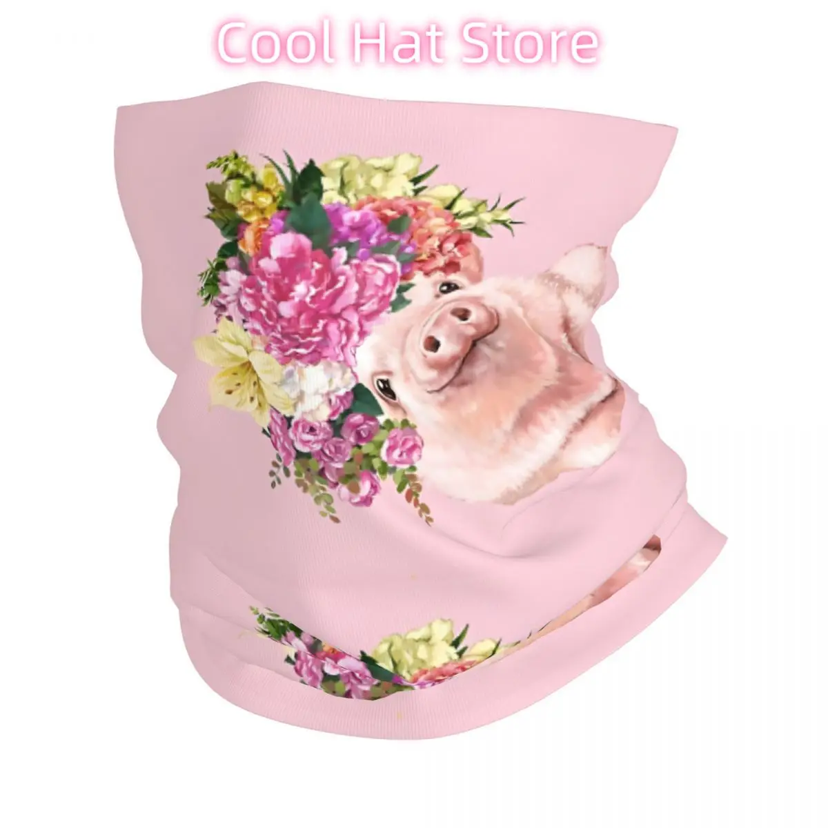 

Flower Crown Baby Pig In Pink Bath Mat Bandana Neck Cover Printed Wrap Scarf Multi-use Cycling Riding for Men Unisex Thin