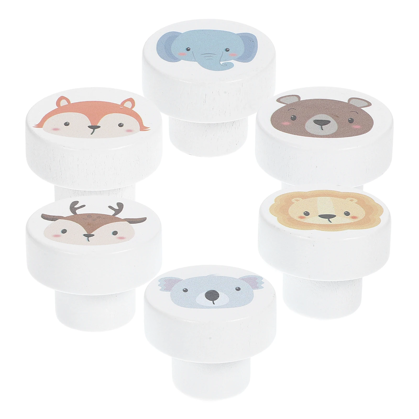 

6 Pcs Wooden Animal Pattern Cabinet Knobs for Dresser Drawer Handles Furniture Decorative Kids Room Cute Hardware