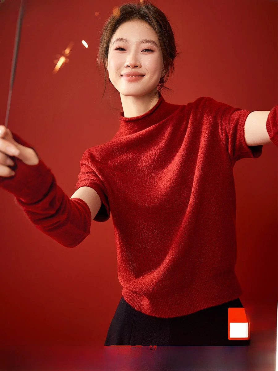 

Ele High Collar Knitted Sweater with Sve Covers Wool Blend New Year's Robe by Mo Han Mei Spring 2026 Faion