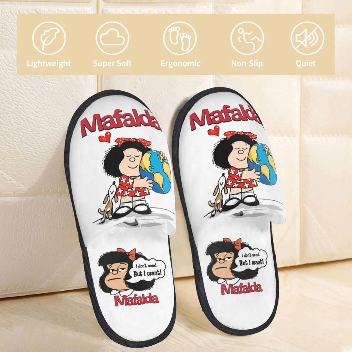 Quino Mafalda Winter Slippers Living Room I don't need But I want Soft Household Fur Slippers Slides Anti-skid