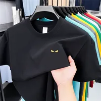 Camiseta de marca de diseñador 100 de algodón para hombre, cuello redondo, ojos bordados, manga corta, calidad de verano, media manga, moda Simple, tendencia, ropa para hombre