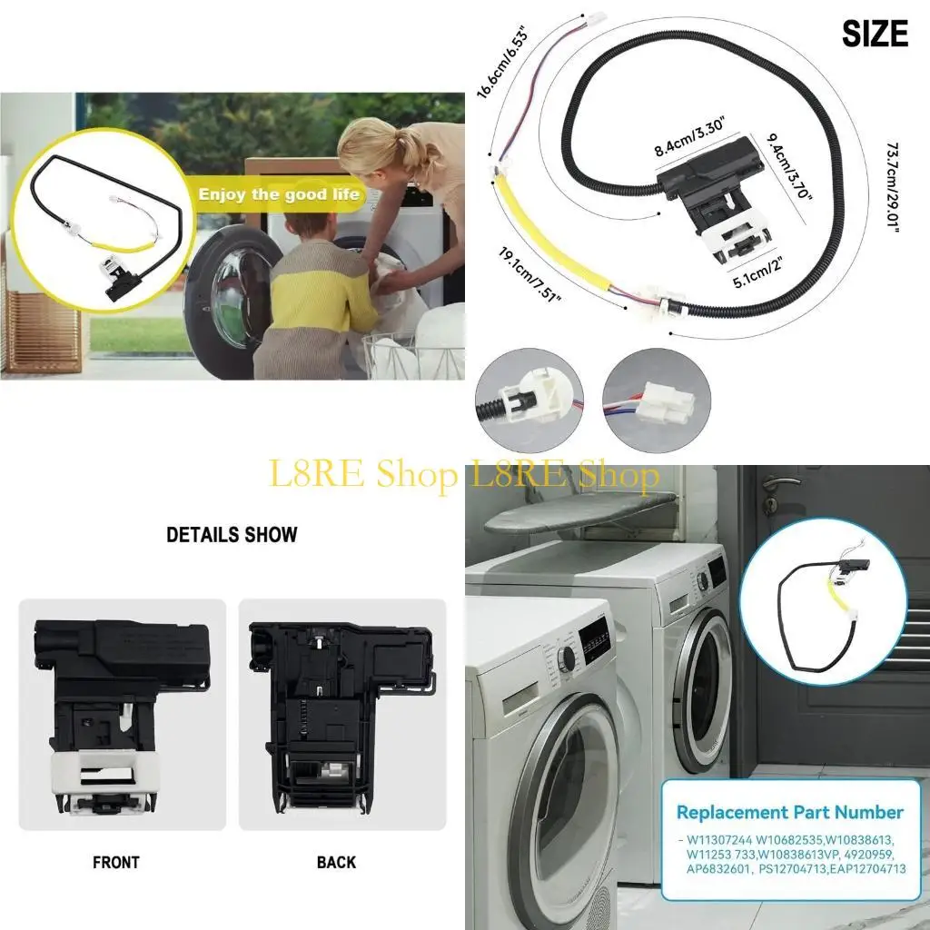 L8RE غسالة غسالة مفتاح قفل استبدال لـ W10838613VP W11253733 MVWX655DW1 ATW4675EW0 غسالة ملابس الغسالة.