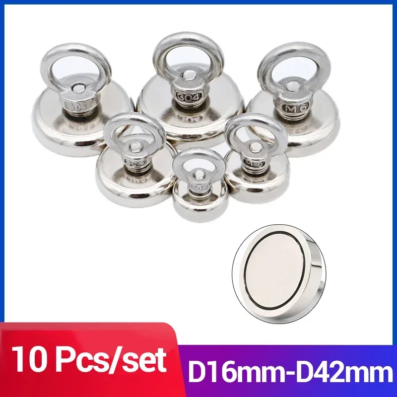 10 Pcs Strong Neodymium Permanent Magnet Hook D16mm D25mm Magnet Powerful Search Magnets Hook Magnetic Holder Fishing Salvage