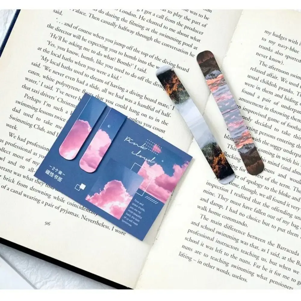 2Pcs Creative Landscape Magnetic Bookmarks Funny Cute Book Page Clips DIY Stationery Separator Pages Tags