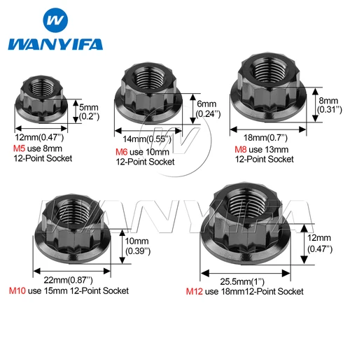 Imagen 2 del producto Wanyifa-tuerca de titanio M5 M6 M8 M10 M12 CNC, tuercas de brida externas de 12 puntos para motocicleta, bicicleta, coche, sujetadores de modificación del eje trasero