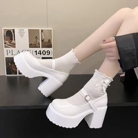 Chunky Platform High Heels Pumps Women 2023 Autumn Pu Leather Ankle Buckle Mary Jane Shoes Woman Thick Heeled White Lolita Shoes - Image 2