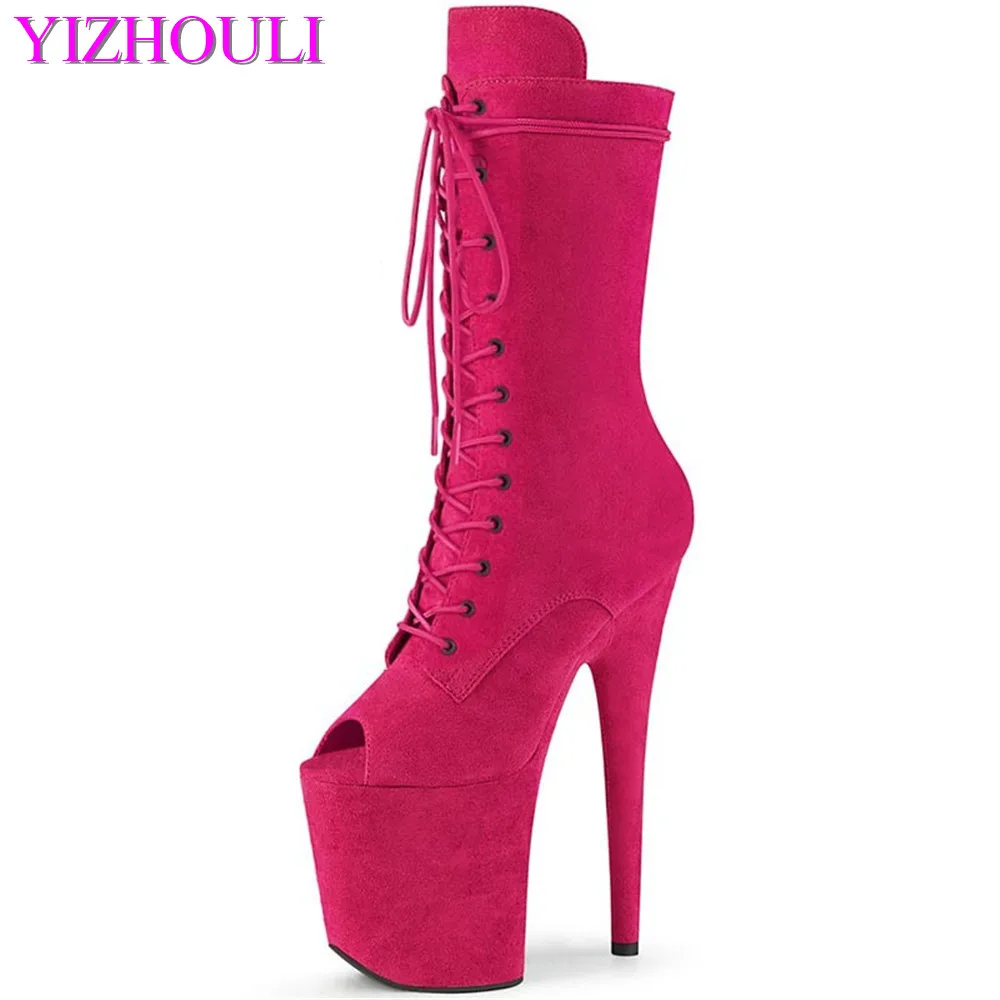 

8 Inches dancing ankle boots, 20CM ultra high stiletto heels sexy shoes, nightclub to calf platform boots