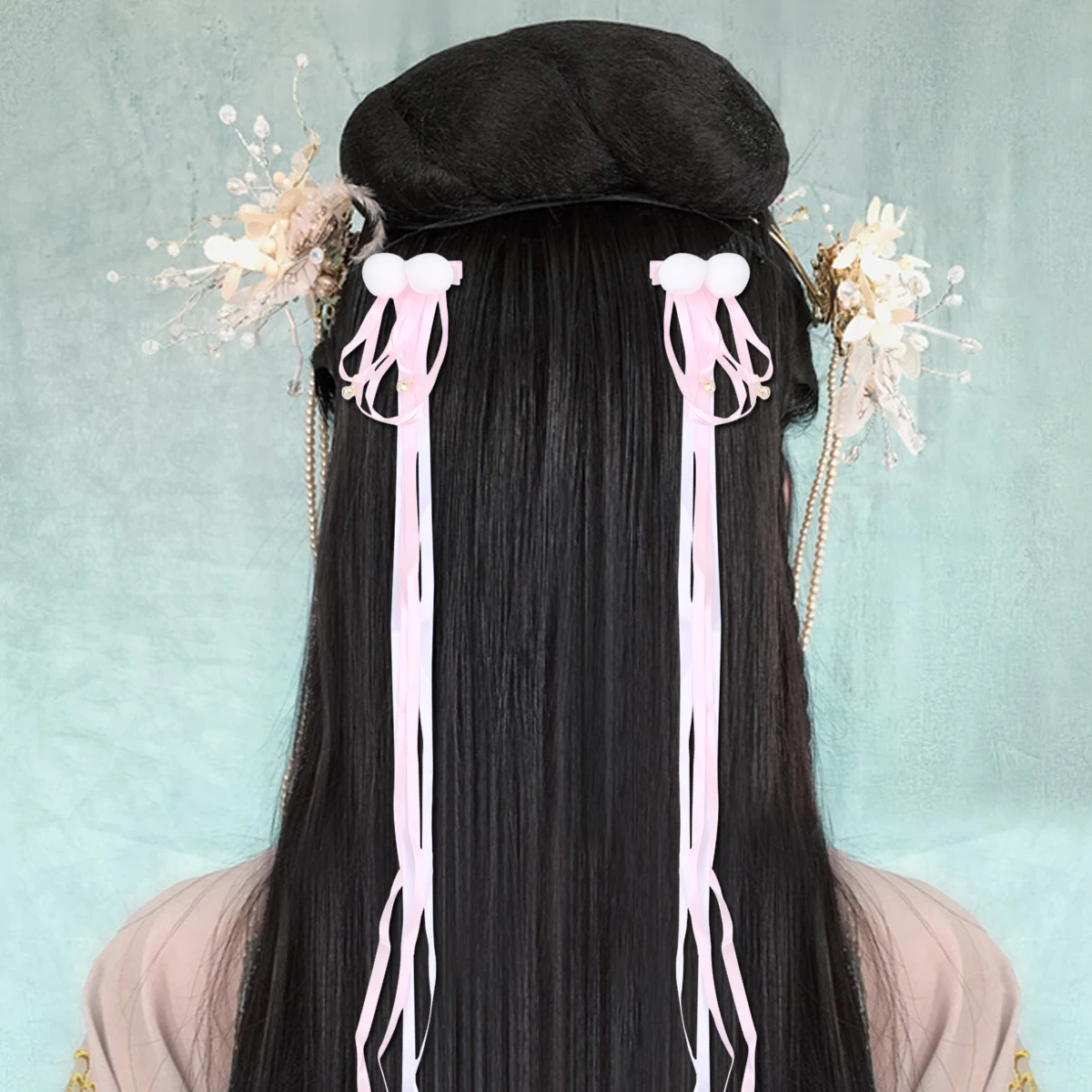

Traditional Chinese Style Hair Clips Kids Accessories Hanfu Ribbon Girls Hair Clip Pink Tassel Decor Cosplay Wedding Party Daily