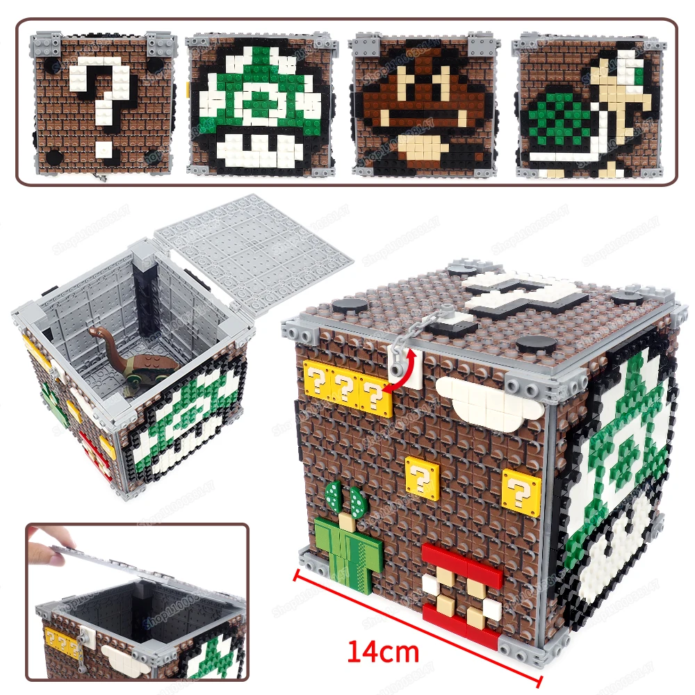 Classic game mali box building block monster storage crate scenes question mark mushroom turtle warcraft model child gifts toys