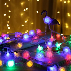 Rosa bloem led string luzes 2m 3m 4m 5m 10mbatterij kerst fadas guirlande verlichting huis tuin festa de natal decoração verlichting