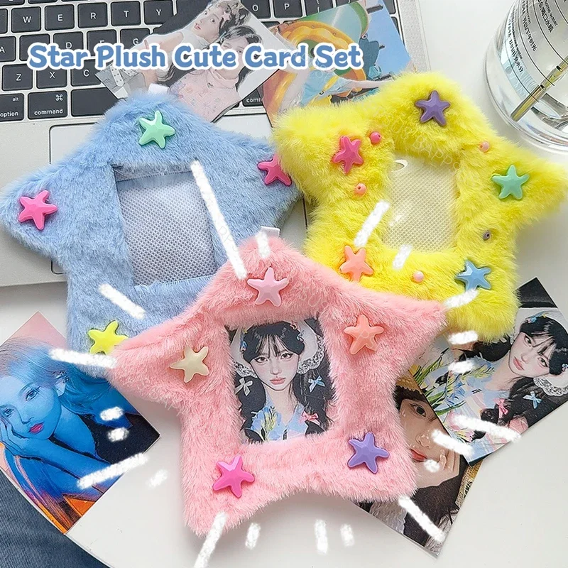 

Plush Kpop Photocards Holder Kawaii Idol Photocard Protector Cards Organizer Card Sleeves School Stationary Bag Hanging Keychain