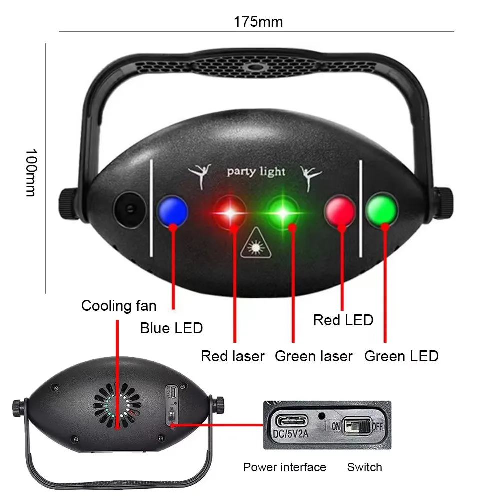 2024 Lights Power 15W 6-Hole 72 Figure LED+Remote Control Sound Control Flash Party KTV Bar USB Stage Lamp Wedding Ambient Light
