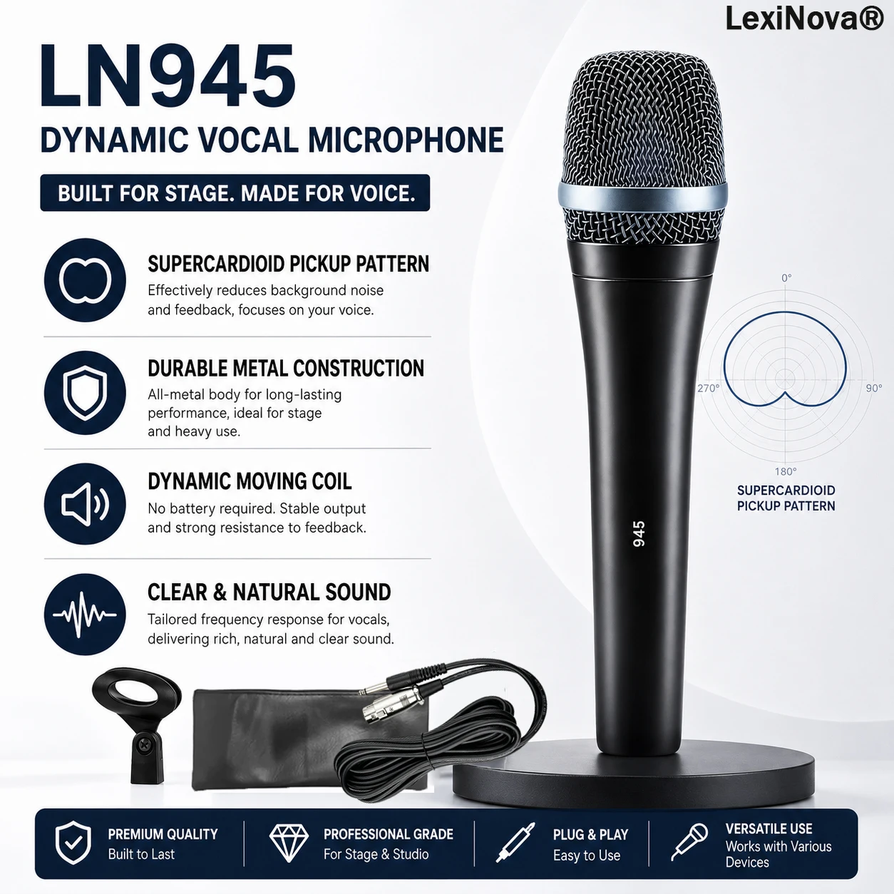 LN945 Wired Dynamic Vocal Microphone Professional Handheld Mic For Recording Karaoke  Singing Studio Clear Sounding Microfone