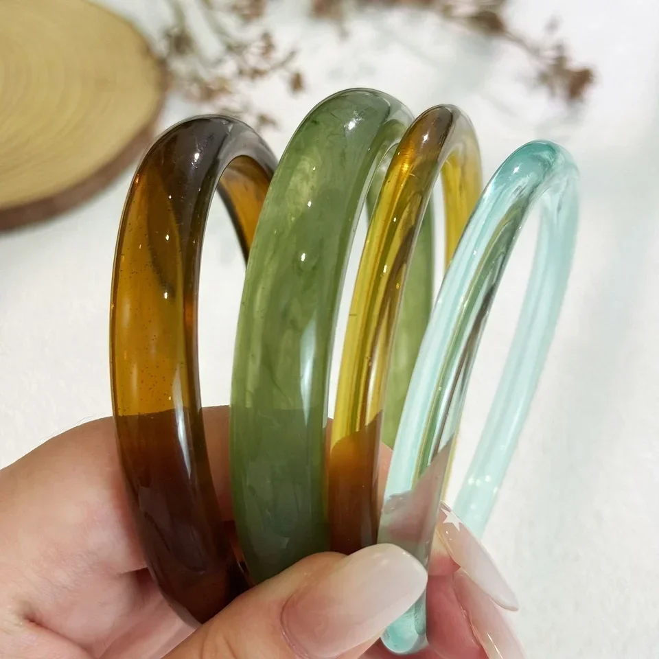 4 Pcs New Vintage Resin Acrylic Bangle Set for Women Simple Korean Texture Charms Cuff Bangles Bracelets Designer Jewelry Gifts
