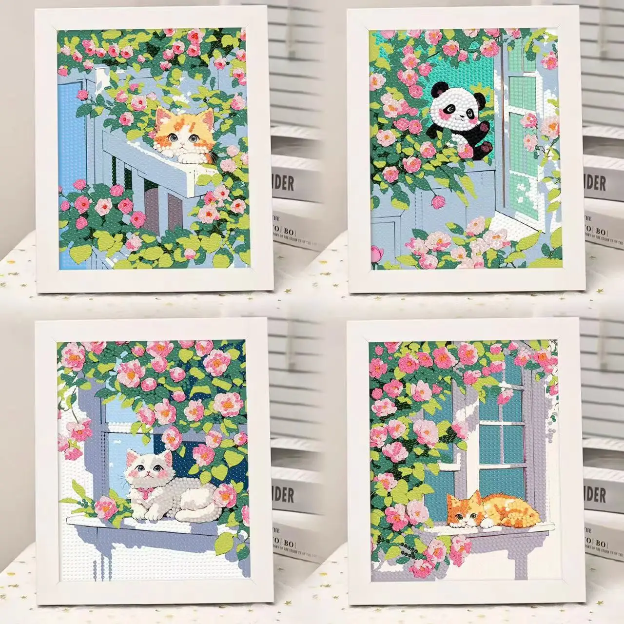 

Adorable Flower Cat Diamond Painting, Children's Diy Craft, Full-diamond Panda Framed Decorative Art Piece