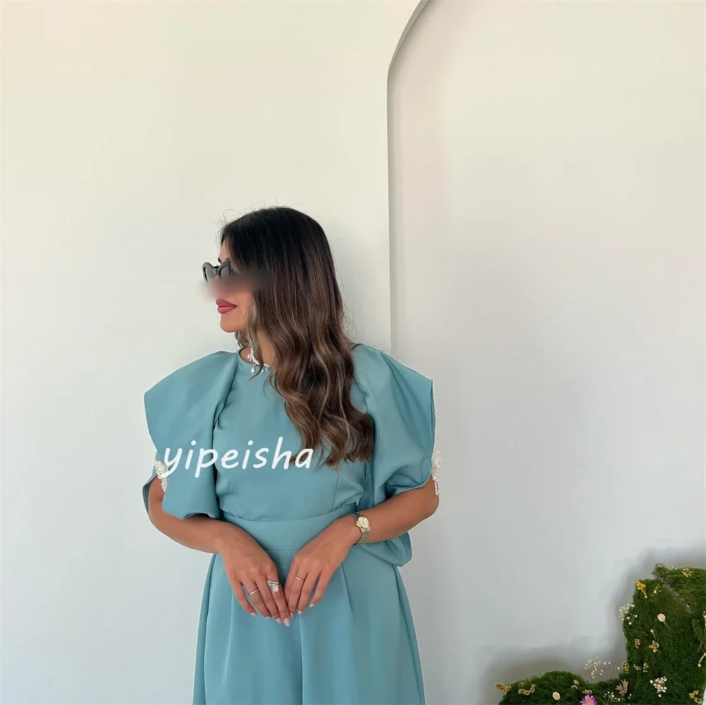 Customized Jersey Rhinestone Engagement A-line High Collar Bespoke Occasion Gown Midi Dresses