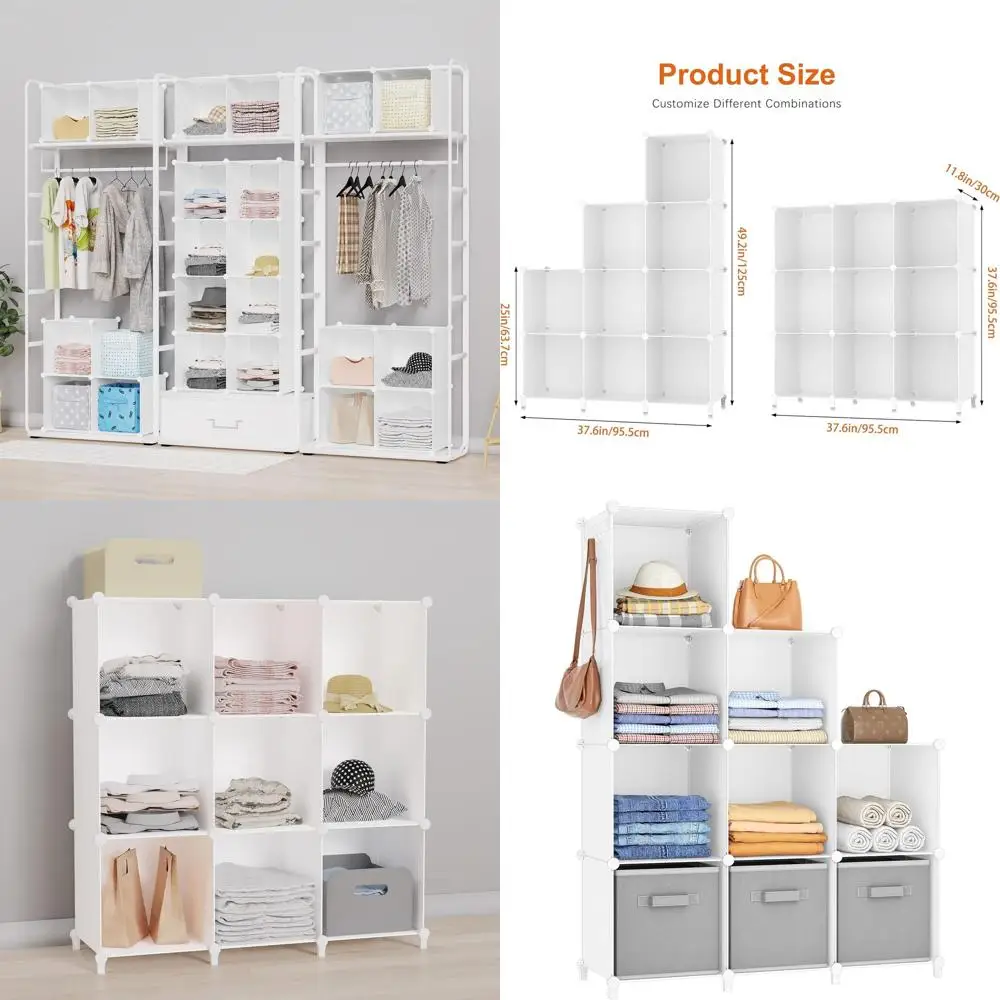 

9 Cube Portable Storage Organizer, Versatile Closet Cubes for Clothes, Bedrooms, Kids Rooms, and Bathrooms, White