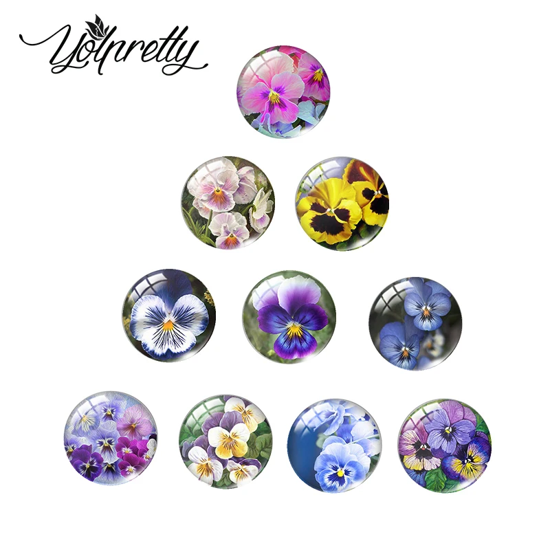 10pcs Pansy flower Glass Cabochon Semi Finished Mixed Glass Jewelry Findings Making Component Accessories