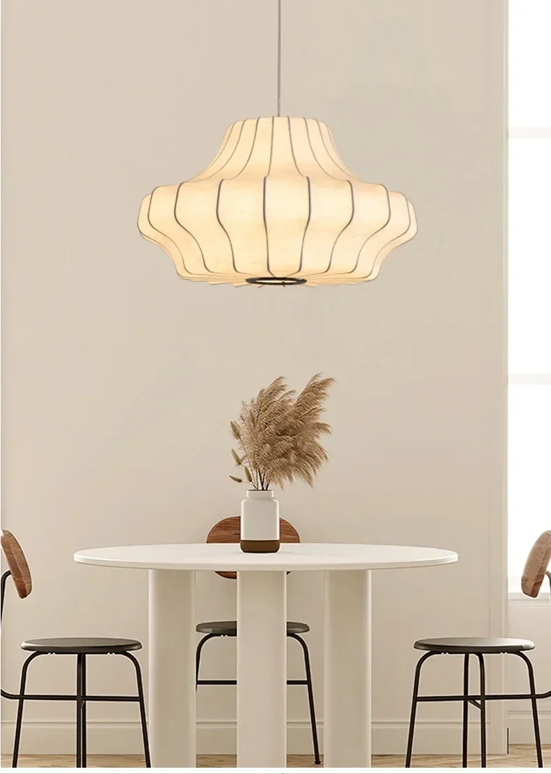 Nordic Wabi Sabi E27 Chandelier Living Room Silk LED Pendant