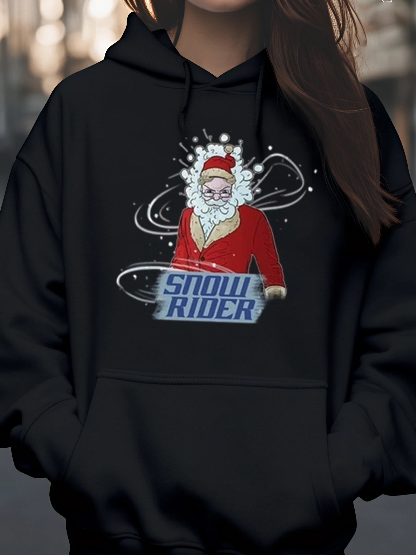 

Толстовка с рождественским принтом Santa Snow Rider, зимняя праздничная повседневная одежда унисекс