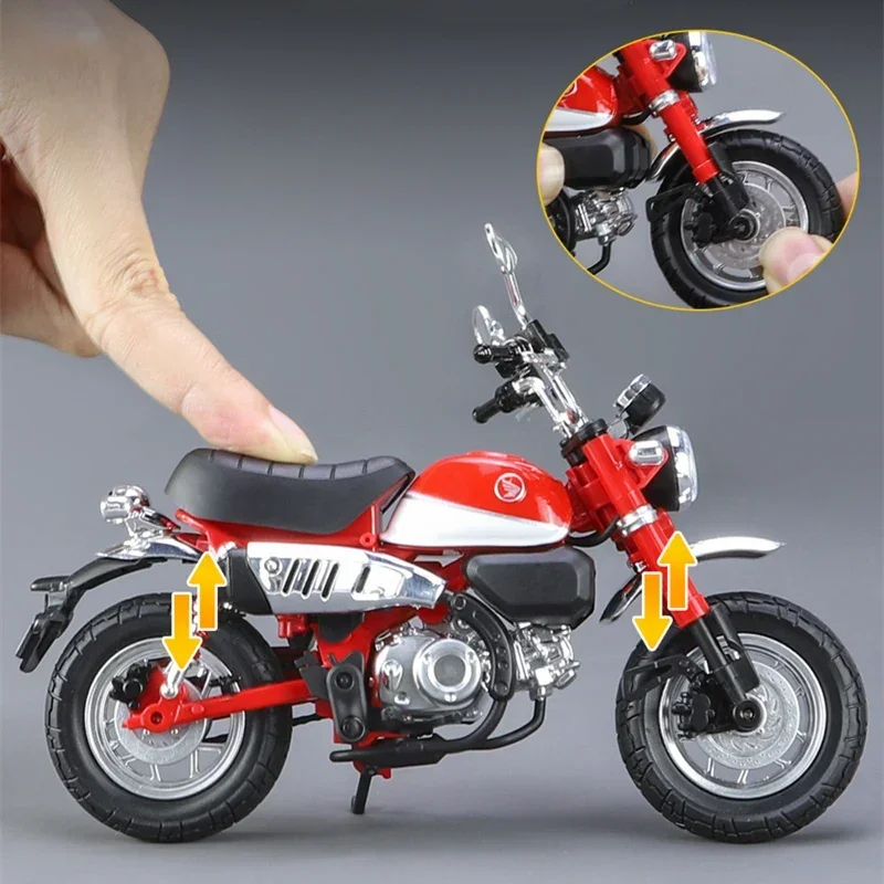 Modèle de moto de sport en alliage moulé sous pression pour enfants, Honda Monkey 125, course de rue, simulation, son, lumière, jouets, cadeau, 1:12