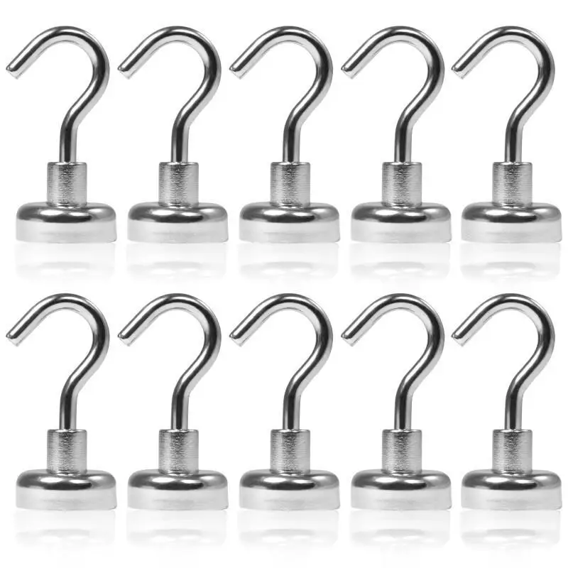 10pcs Super Strong Magnetic Hooks 12 Kg Neodymium Magnet M4 Thread Heavy-duty Hook Home Kitchen Bathroom Accessories Magnet