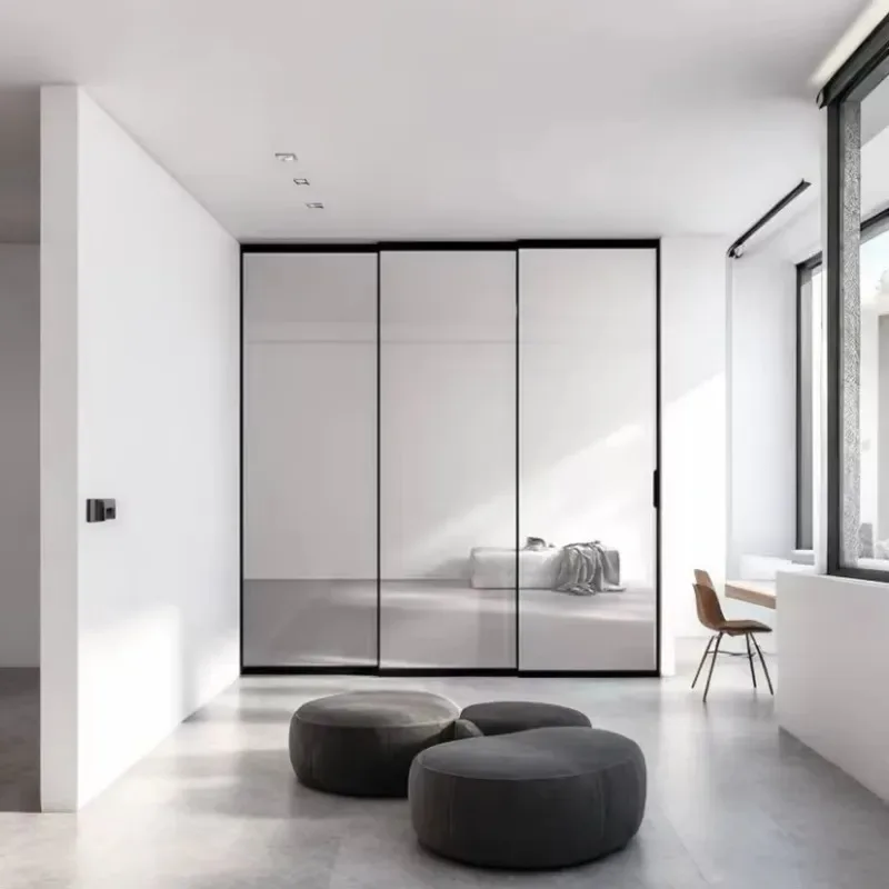 Perfect system three linkage sliding door narrow frame hanging rail balcony kitchen partition glass door