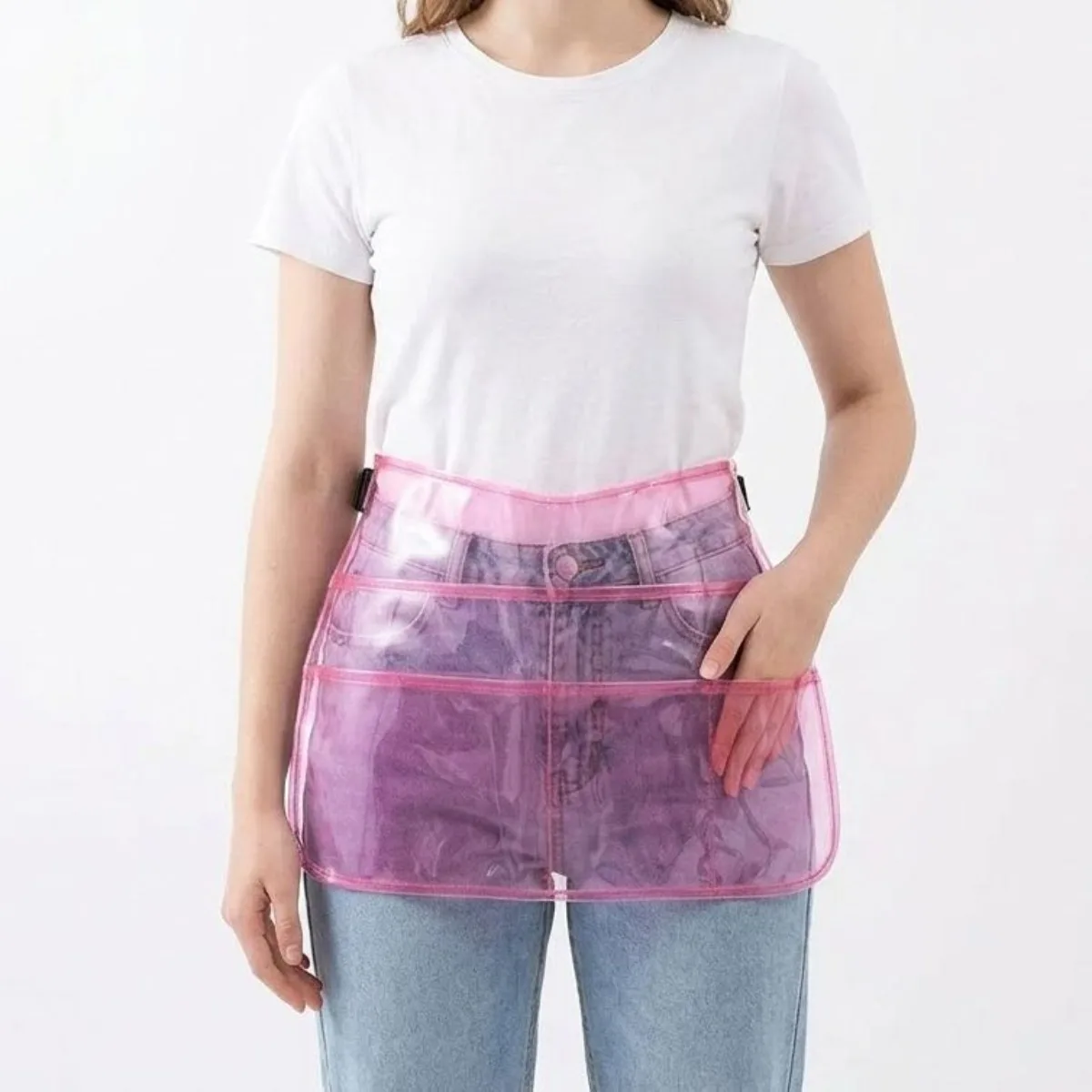 Transparent Multi-Pocket Adjustable Water-Resistant Nail Technician Tool Apron with Storage Organizer and Custom Waist Belt Work view 5