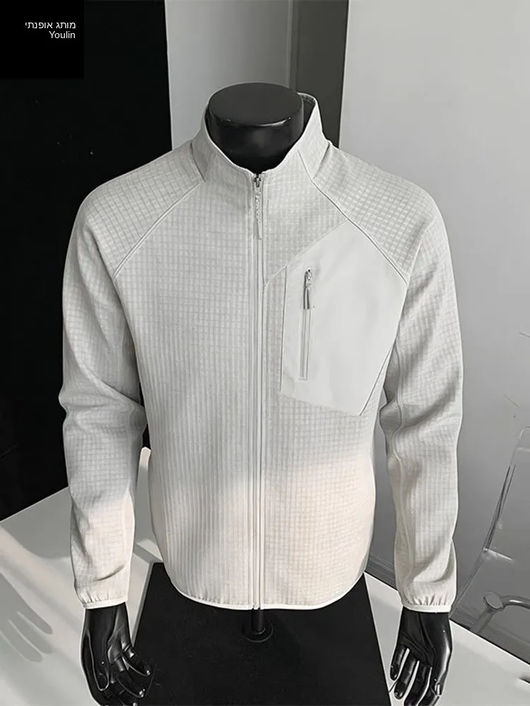 Thickened Zipper Front Cardigan Jacket Men's Autumn Winter Outdoor Sports Fleece Lined Stand Collar Sweatshirt Standard Fit