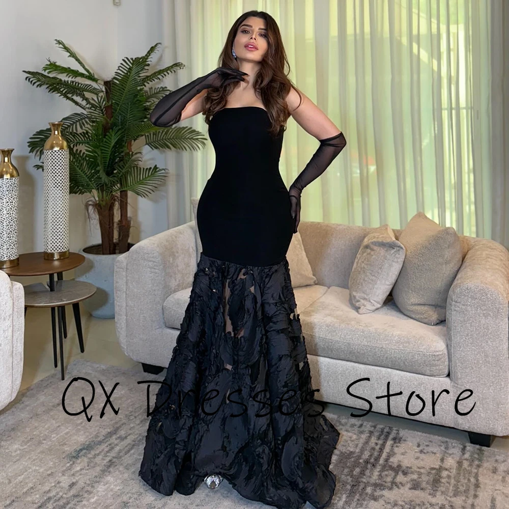 Personalizado simples sem alças camisa sereia vestido de noite sem costas com luvas apliques vestido de festa até o chão vestido de baile