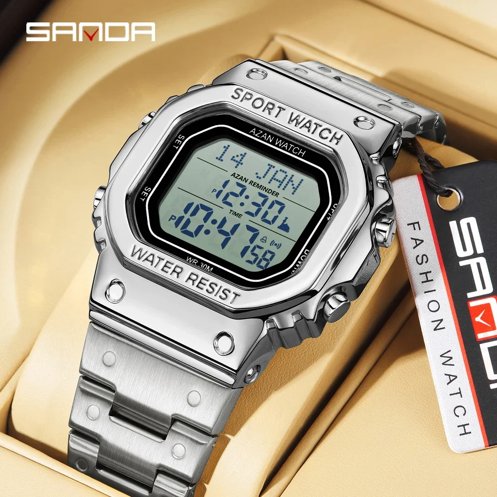 SANDA 2025 New 2172 2173 Fashion Men's Electronic Digital Watch Multi functional Waterproof LED Single Display Watch