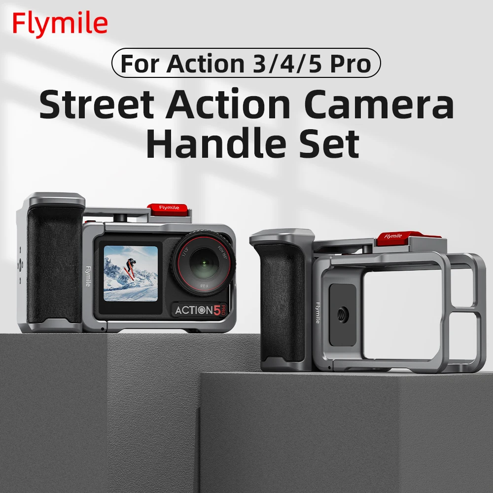 Flymile Action 5 Pro Kameragriffhalter Metallkäfig für DJI Action 5 Pro/Action 4 Zubehör Auslöser Fotografie Griff – Detail 1