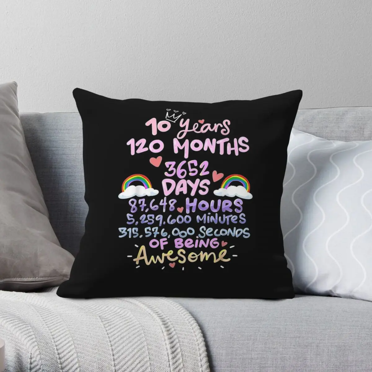 10 Years 10th Birthday Girl Present Pillowcase Polyester Linen Velvet Pattern Zip Decor Room Cushion Cover