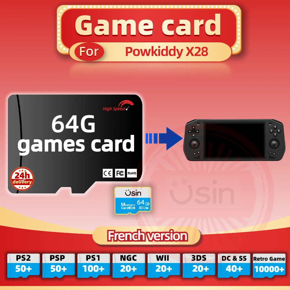 SD Game Card For Powkiddy X28 X18S French Version Retro PS2 PSP Games Android Gaming portable Console Memory TF High Speed 64G