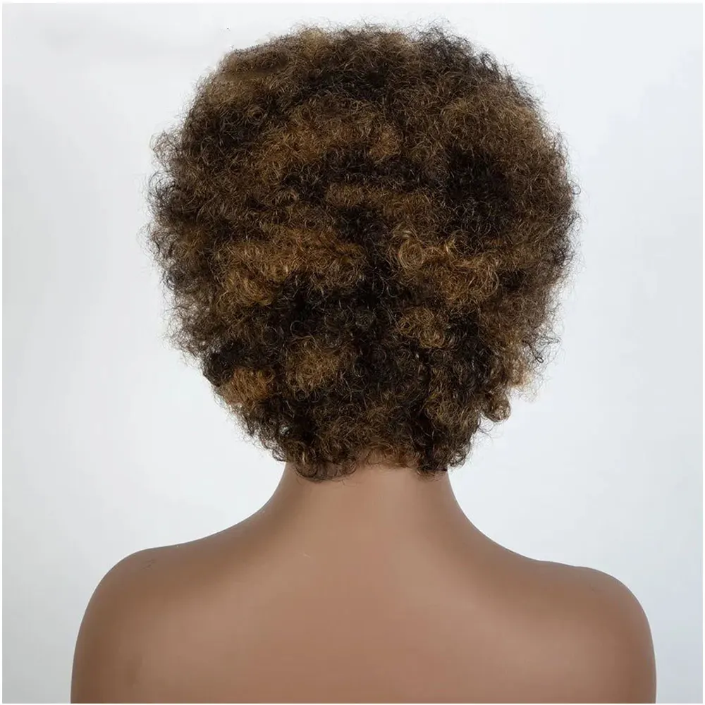 Afro Kinky Curly Highlight Wig Human Hair Ombre Brown Blonde Kinky Curly Afro Human Hair Wigs for Women Cosplay Full Machine Wig image 4