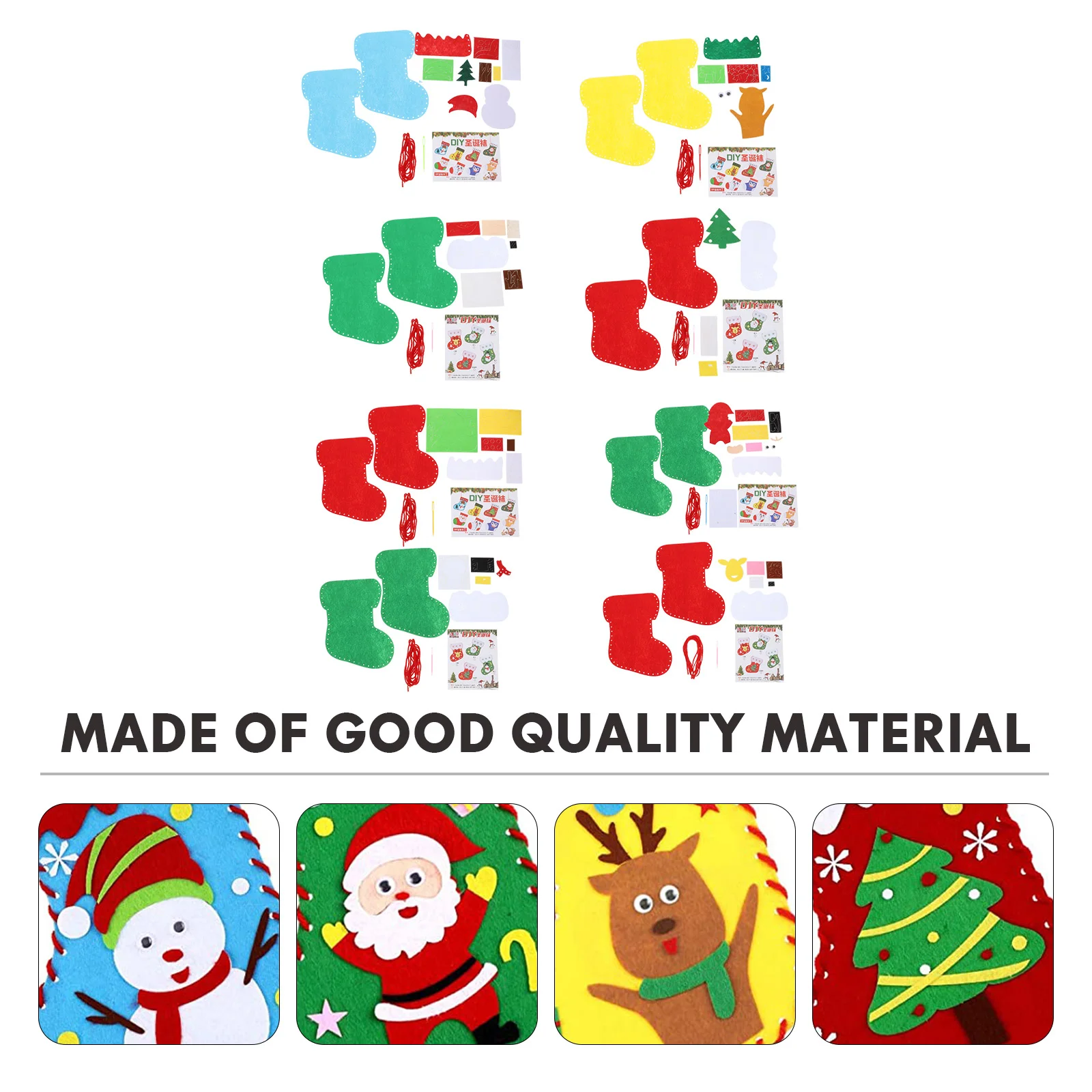 8 Sets Quilt Making Kit for Beginners Christmas Stocking Sewing Decor DIY Supply Kindergarten Material Kits Child