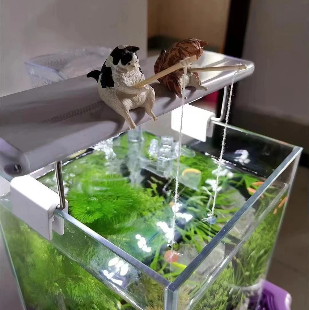 الأسماك المناظر الطبيعية الكرتون القط تمثال لطيف الصيد القط الشكل لطيف القط المناظر الطبيعية ديكور المنزل ديكور السيارات الداخلي #2