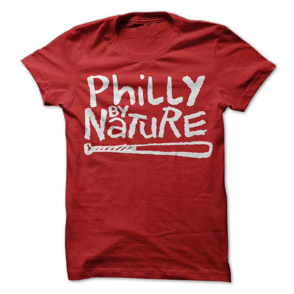 Philly By Nature Philadelphia T Shirt Design Red with White Print