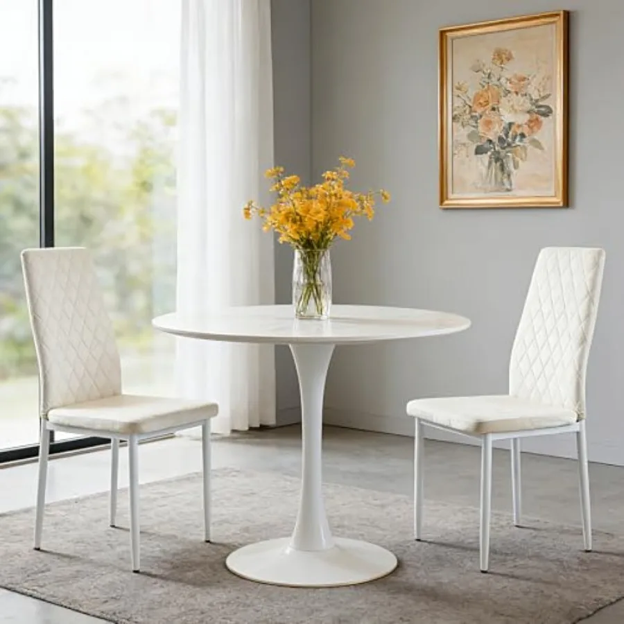 Dining Chairs Set of 2 for Kitchen/Dining Room/Living Room/Restaurant: Metal Legs Padded Beige Seat Modern Design