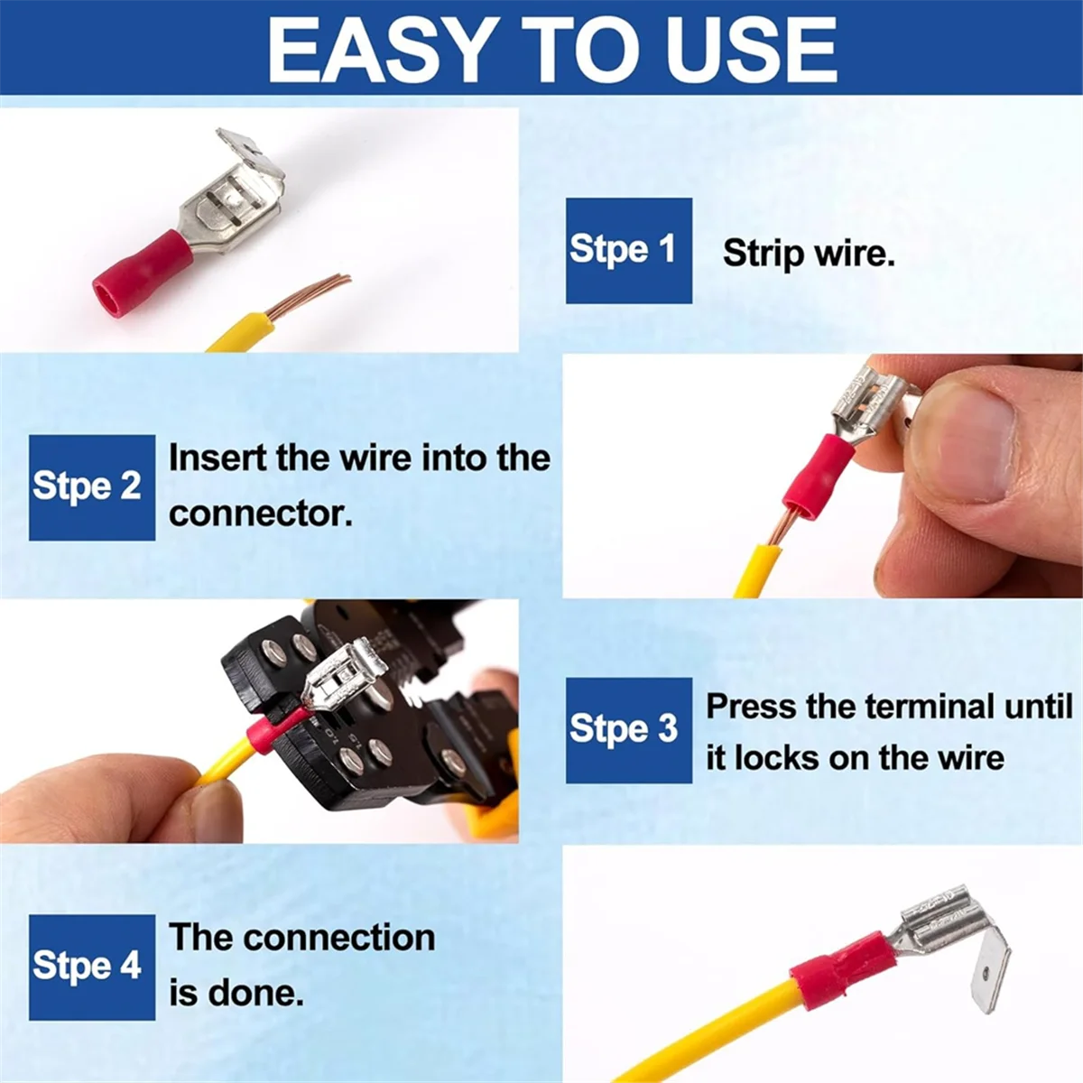 Premium Spade Connectors,22-10 AWG 1/4In Quick Disconnect Piggyback Spade Assortment Kit, Female/Male