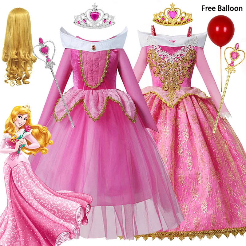 2024 Sleep Beauty Girl Costume Aurora Belle Princess Dress Children Fancy Cosplay Luxury Costume Halloween Party Gown Clothes