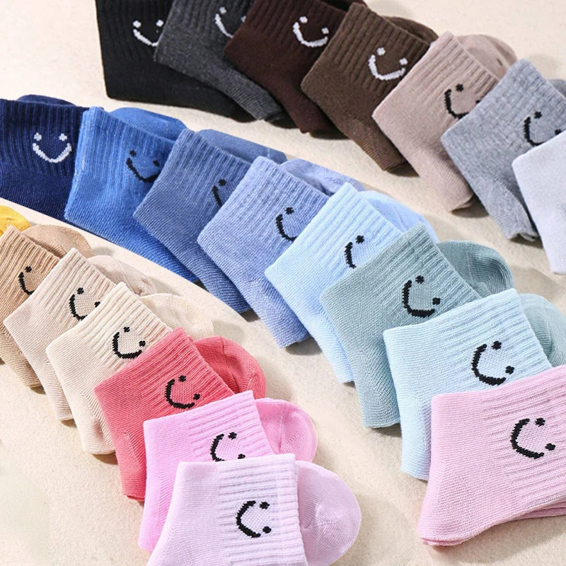 10 Paar Kindersocken-Set - Zufälliges Smiley-Muster Bonbonfarbene Freizeitsocken für Jungen & Mädchen Geeignet für Alle Jahreszeiten – Detail 1