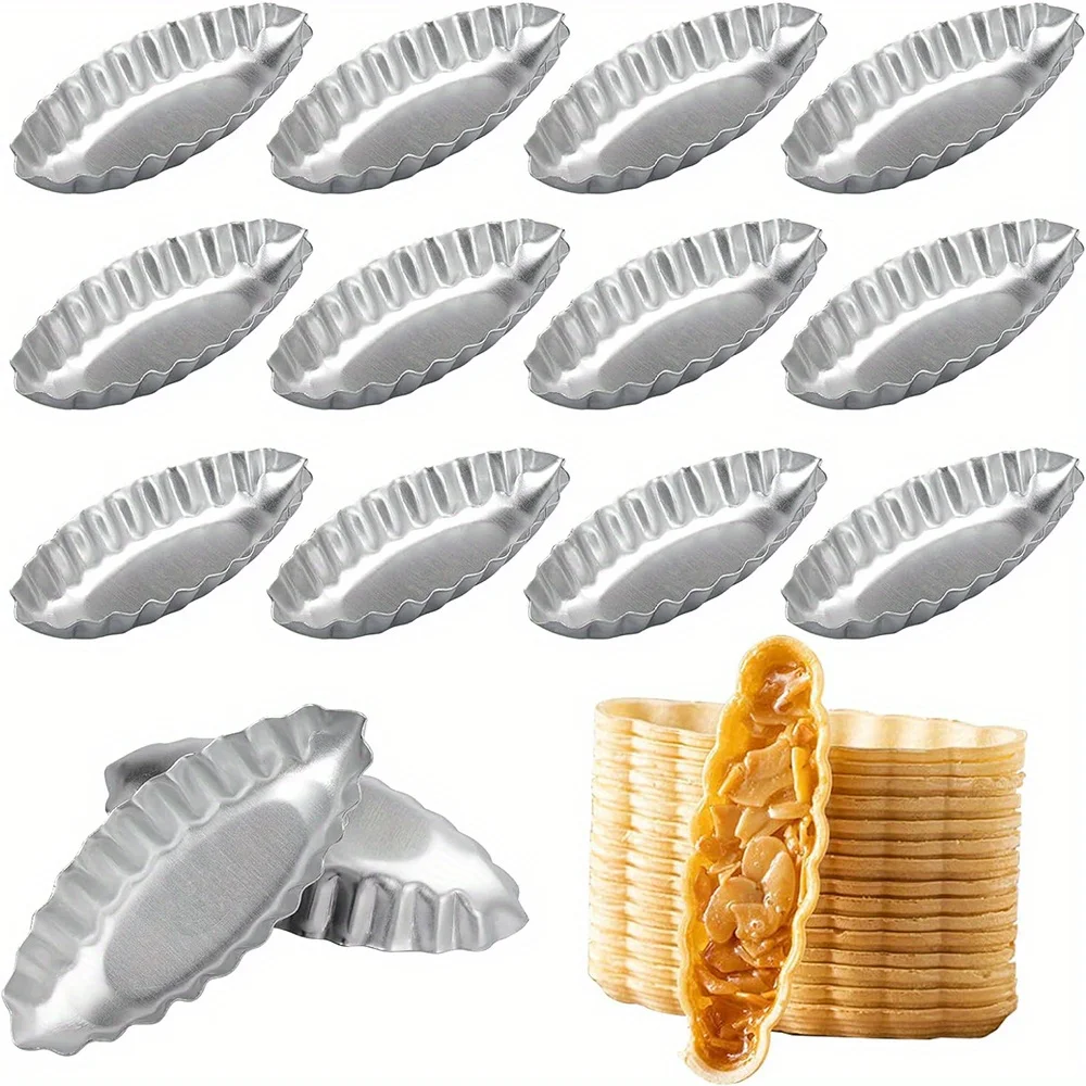 12pcs Mini Cake Tart Mold Durable Aluminum Versatile Boat Shape Pastry Cookie Fruit Cake Moulds for Kitchen Baking Decorat Tools