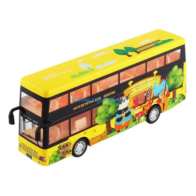 090B Dubbele reisbus, terugtrekvoertuig op schaal 1:50, met lichtgeluid voor peuters