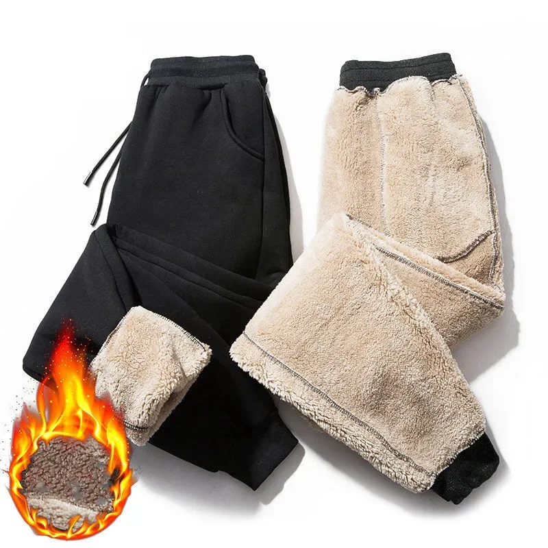 Calça casual quente de caxemira masculina, sweatpants esportivos, veludo, grosso, stretch, calças soltas, com cordões, masculino, plus size, inverno