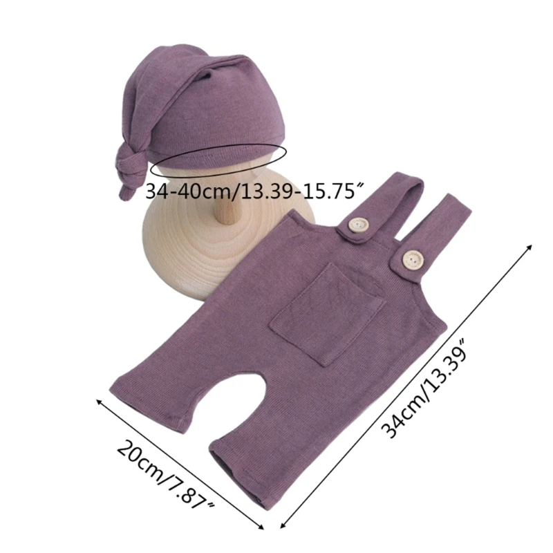 Newborn Baby Photography Clothing Set Solid Color Overalls Romper with Long Tail Hat Bear Doll Photo Props Costume P31B